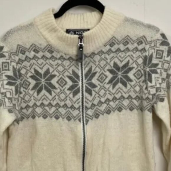 Vintage M long sleeve wool zip jacket cream gray cabincore turtleneck winter - Picture 2 of 6